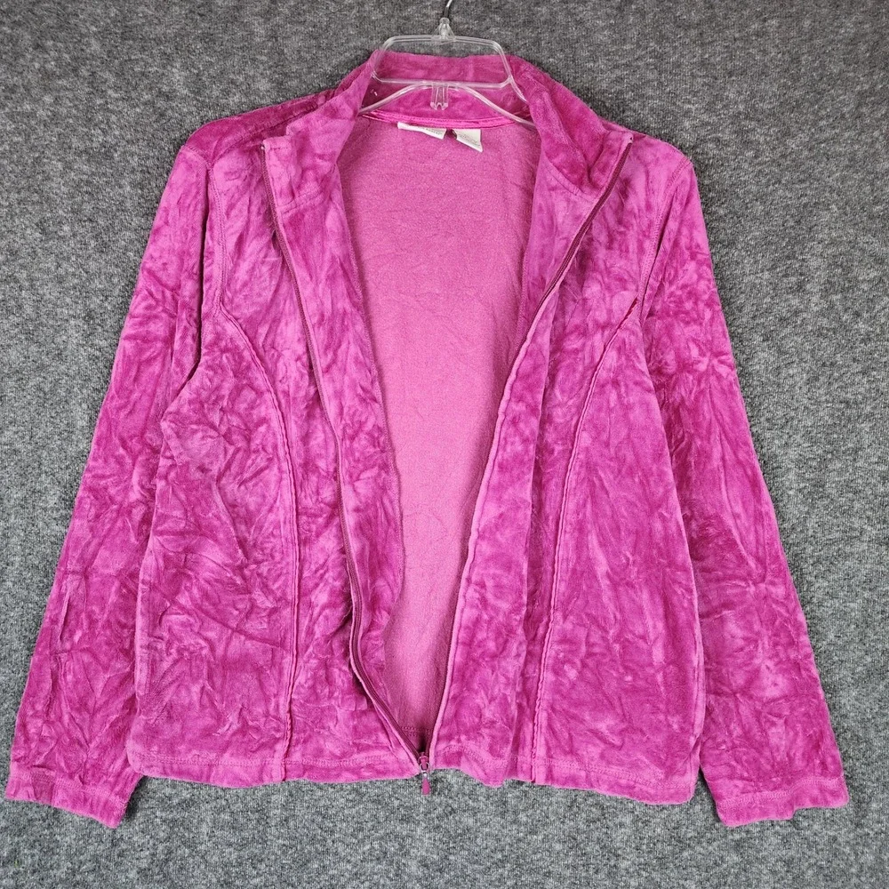 Kim Rogers Tracksuit Womens PM Pink Velour 2 Piece Set Full Zip Pants EUC
